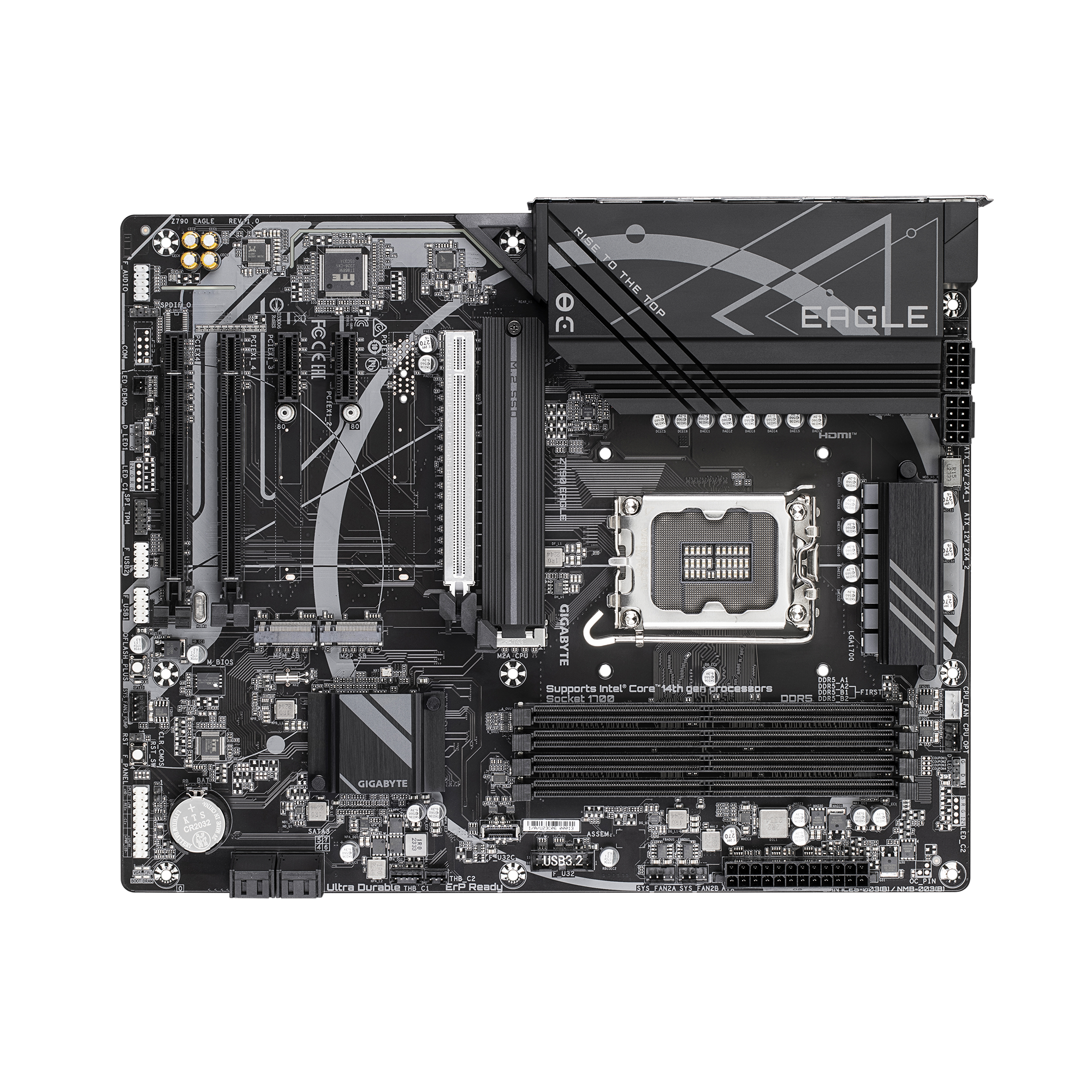 Mainboard GIGABYTE Intel Z790 LGA1700 ATX Memory DDR5 Memory slots 4 3xPCI-Express 3.0 1x 1xPCI-Express 4.0 4x. 1xPCI-Express 5.0 16x 3xM.2 1xHDMI 1xDisplayPort 6xUSB 2.0 6xUSB 3.2 1xUSB-C 1xPS/2 1xOptical S/PDIF 1xRJ45 3xAudio port Z790EAGLE1.0