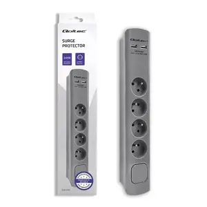 QOLTEC 50281 Viršįtampių apsauga 4 kištukiniai lizdai 2 x USB 1,8 m pilka