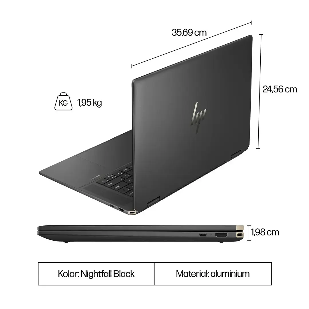 HP Spectre x360 16-aa0233nw Intel Core Ultra 7 155H, 2-in-1 convertible, 40.6 cm (16"), 3K touchscreen, 16 GB LPDDR5x-SDRAM, 1 TB SSD, NVIDIA GeForce RTX 4050, Wi-Fi 7 (802.11be), Windows 11 Pro, AI PC, Black