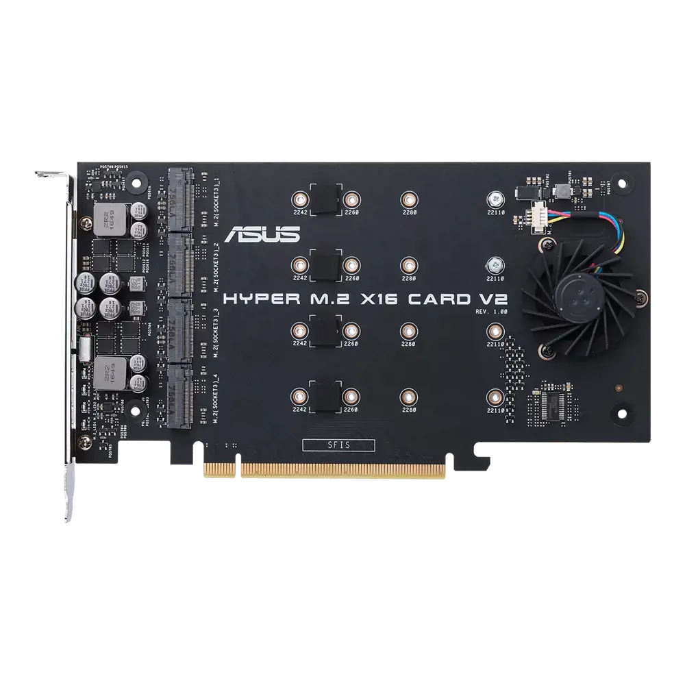 ASUS HYPER M.2 X16 CARD V2, PCIe, M.2, PCIe 3.0, 128 Gb/s, 202 mm, 13 mm