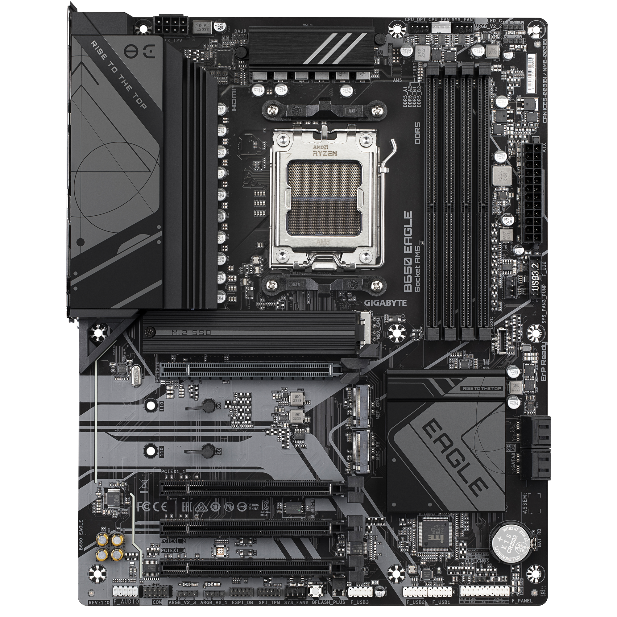 GIGABYTE B650 EAGLE Motherboard - Supports AMD Ryzen 9000 CPUs, 12+2+2 Phases Digital VRM, up to 7600MHz DDR5 (OC), 1xPCIe 5.0 + 2xPCIe 4.0 M.2, GbE LAN, USB 3.2 Gen2, AMD, Socket AM5, AMD Ryzen™ 5, AMD Ryzen 7 7th Gen, AMD Ryzen 9 7th Gen, Socket AM5, 192 GB, DDR5-SDRAM