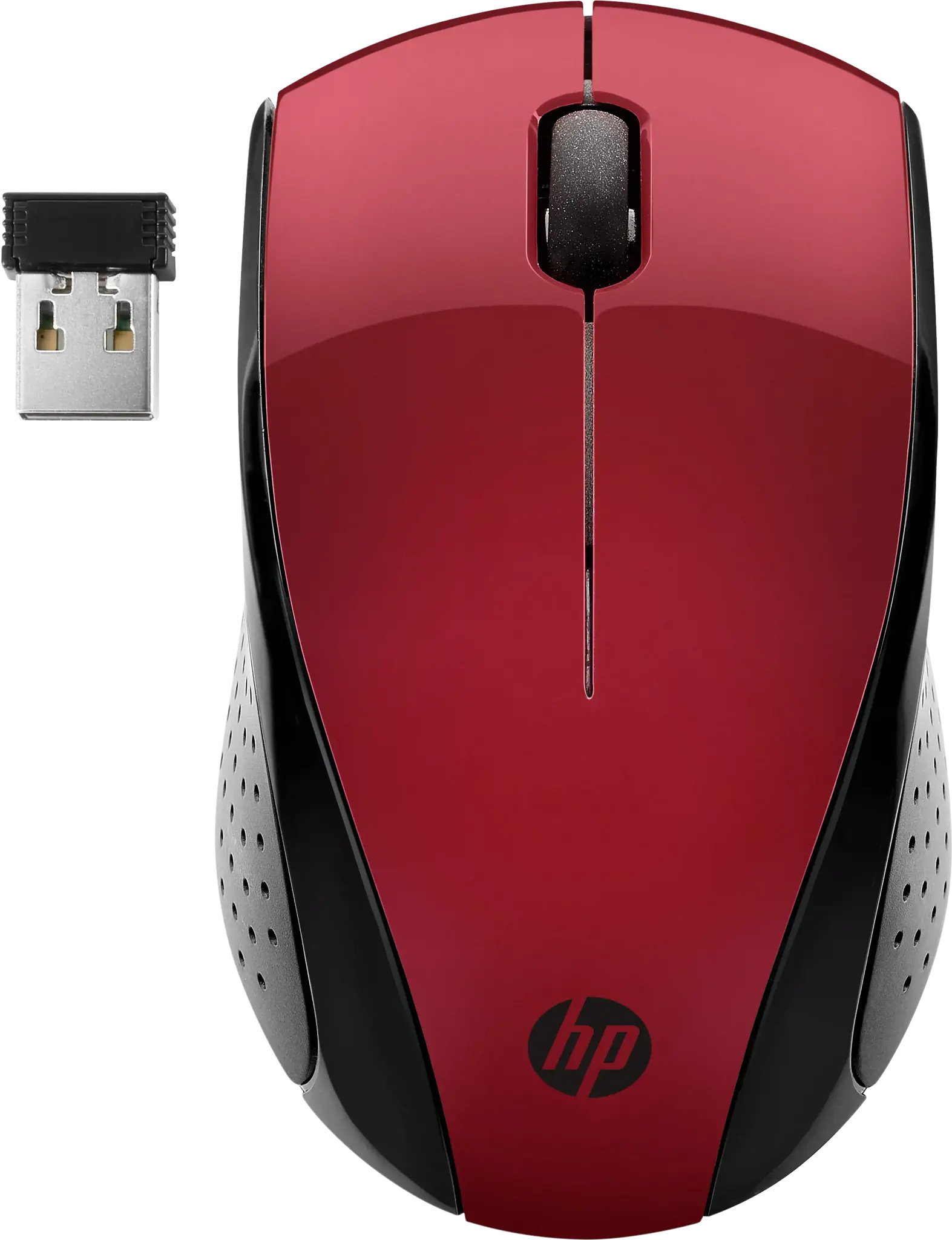 HP belaidė pelė 220 (saulėlydžio raudona), dvipusė, optinė, RF belaidė, 1600 DPI, juoda, raudona