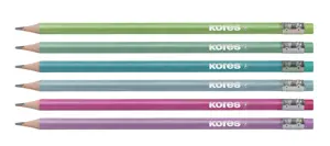 Grafitinių pieštukų rinkinys KORES GRAFITOS STYLE su trintuku, tribriauniai, HB, 6 metalizuotos spalvos