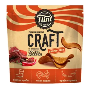 Duonos traškučiai FLINT, Craft, vingiuoti, aštraus skonio, 80 g