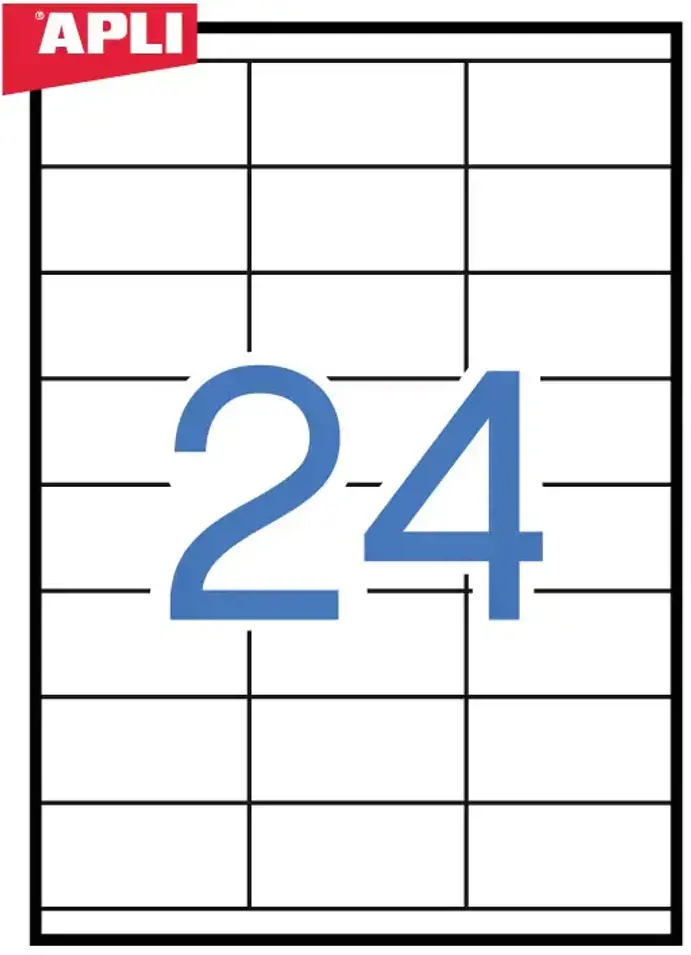 Lipnios etiketės APLI, 70 x 35 mm, A4, 24 lipdukai lape, 100 lapų, balta
