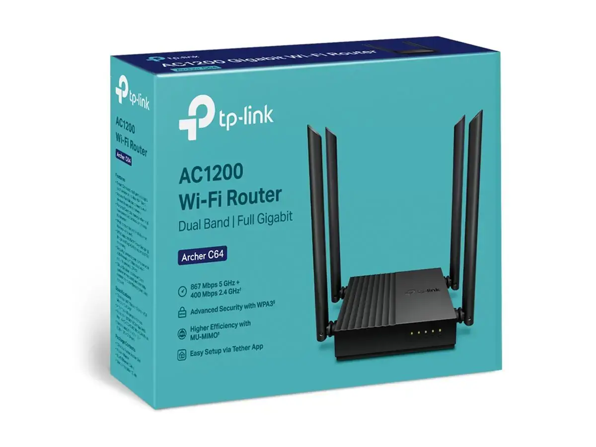 TP-LINK Archer C64 AC1200 dviejų juostų "Wi-Fi" maršrutizatorius