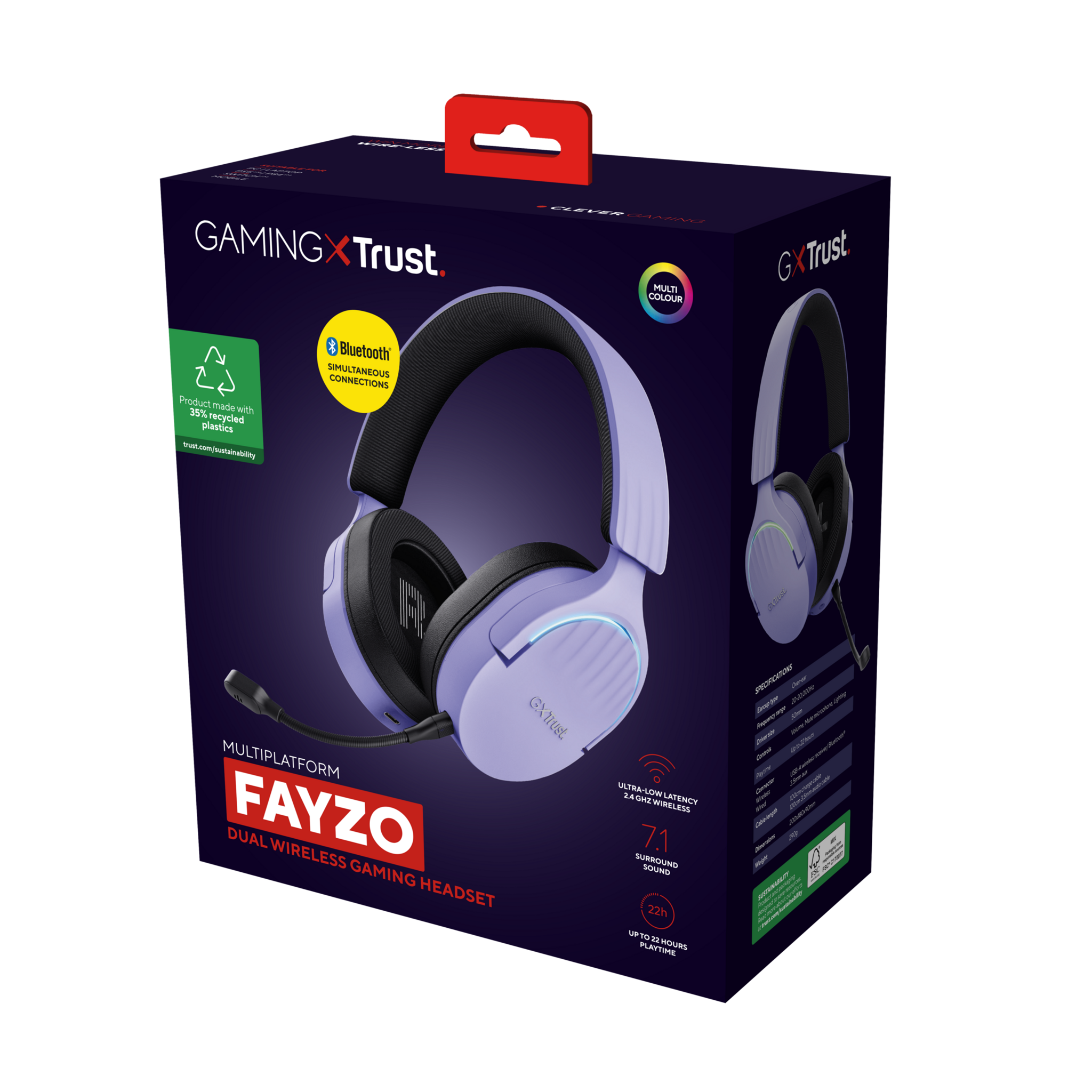 Trust GXT 491P FAYZO, Wired & Wireless, Gaming, 20 - 20000 Hz, 290 g, Headset, Black, Purple