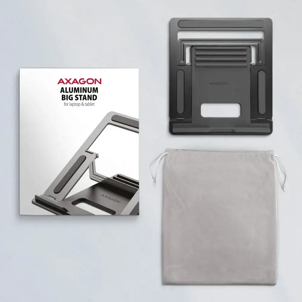 "Axagon STND-L NOTEBOOK STANDAlumininis stovas 10-16 colių nešiojamiesiems kompiuteriams. Keturios reguliuojamos padėtys.