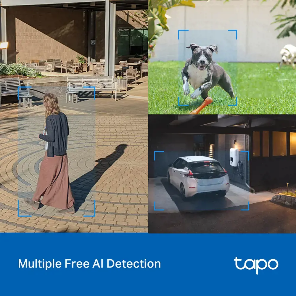 "TP-Link Tapo" lauko panoraminė/pakreipiama apsaugos "Wi-Fi" kamera, IP apsaugos kamera, vidaus ir lauko, belaidė, CE, FCC, RoHS, RCM, lubų, juoda, balta