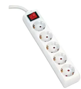 Ilgiklis su įžeminimu OMEGA, 5m, 16 A, 5 lizdai, F Tipo, Schuko German, Baltas
