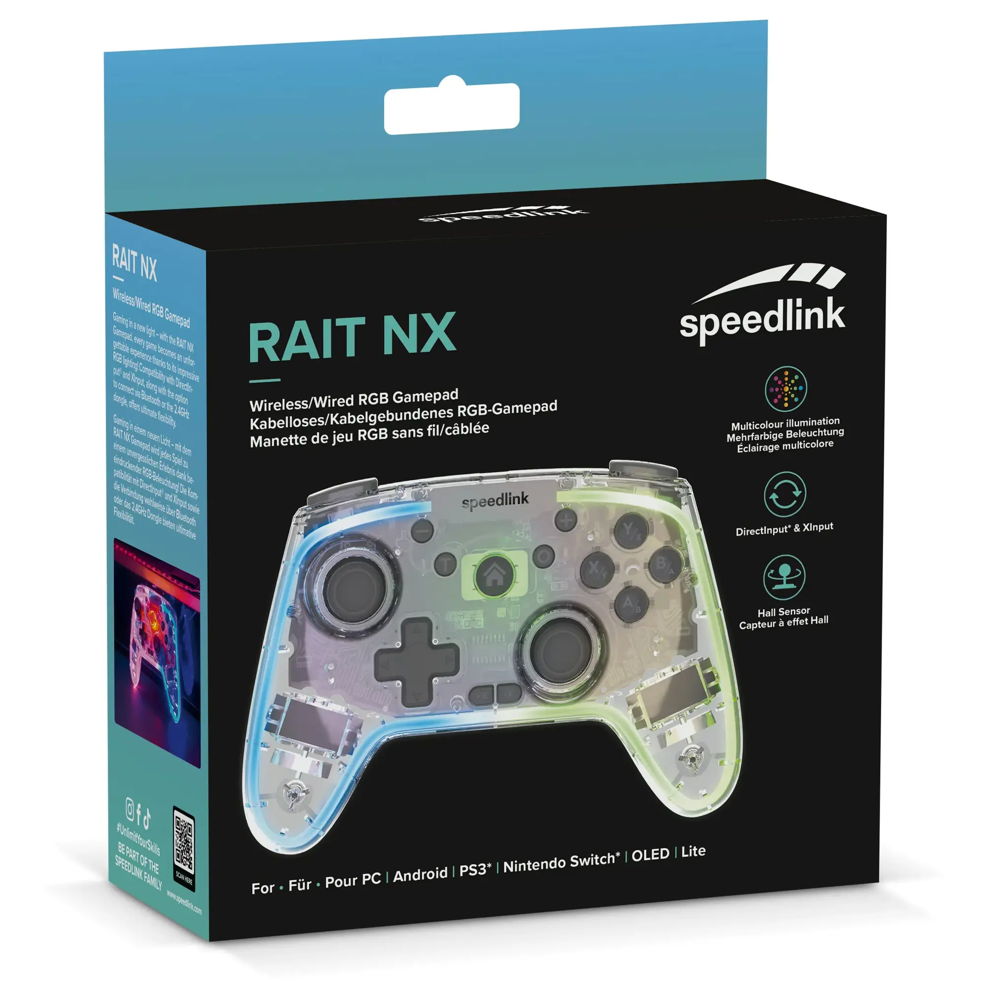 Speedlink wireless gamepad Rait NX RGB PC/Android/Switch, clear (SL-650115-CR)