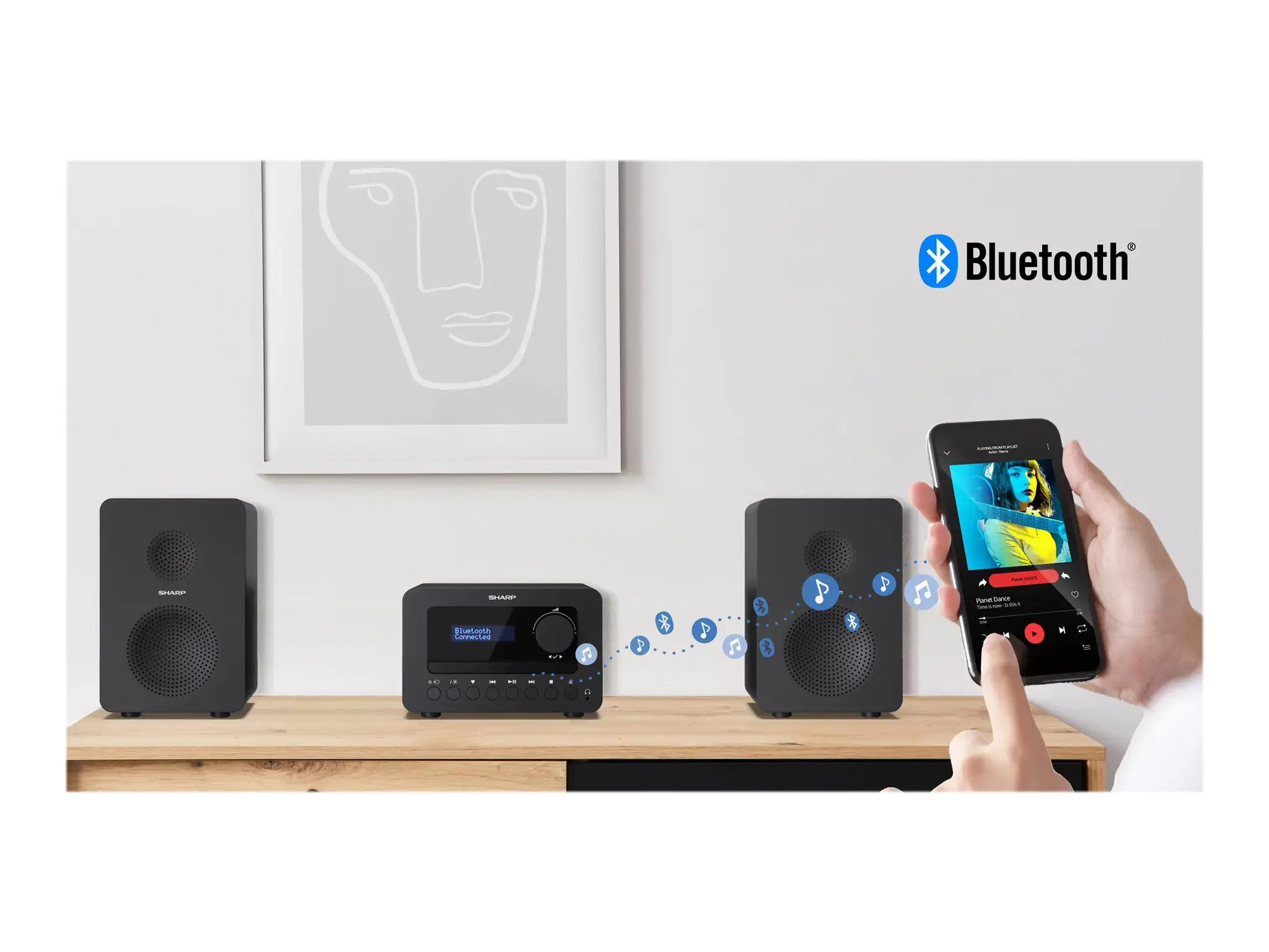 "Sharp TOKYO DAB+ HI-FI" mikrosistema, namų garso mikrosistema, juoda, 40 W, dvipusė, belaidė, DAB, FM