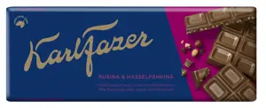 Pieninis šokoladas KARL FAZER, su razinomis ir riešutais, 180 g