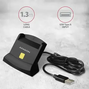 "Axagon" stacionarus stendinis skaitytuvas Išmaniųjų kortelių / tapatybės kortelių skaitytuvas AXAGON CRE-SM2 su USB 2.0 sąsaja turi SD, microSD ir SIM kortelių lizdus.