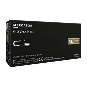 Vienkartinės pirštinės NITRYLEX PF, nitrilinės, nepudruotos, juodos spalvos, XL, 100 vnt.