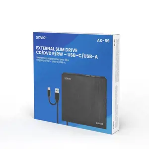 Ārējais diskdzinis Savio External Slim drive CD|DVD R| RW – USB-C| USB-A
