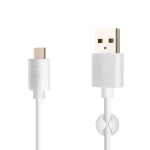 Fiksuotas duomenų perdavimo ir įkrovimo kabelis su USB/USB-C jungtimis, 2 m, baltos spalvos