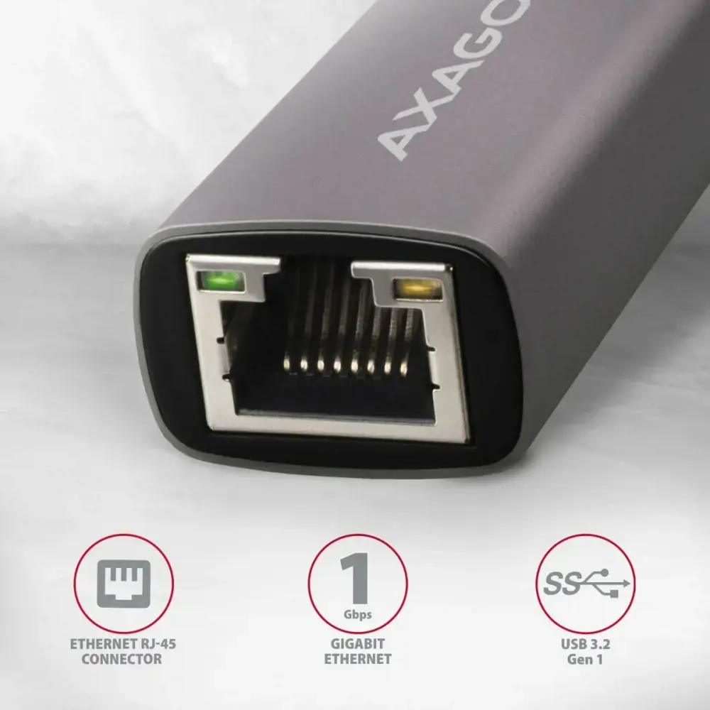 AXAGON ADE-TR A tipo USB 3.2 Gen 1 - Gigabit Ethernet 10/100/1000 adapteris, metalinis, titano pilkos spalvos