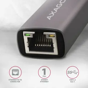 AXAGON ADE-TR A tipo USB 3.2 Gen 1 - Gigabit Ethernet 10/100/1000 adapteris, metalinis, titano pilkos spalvos
