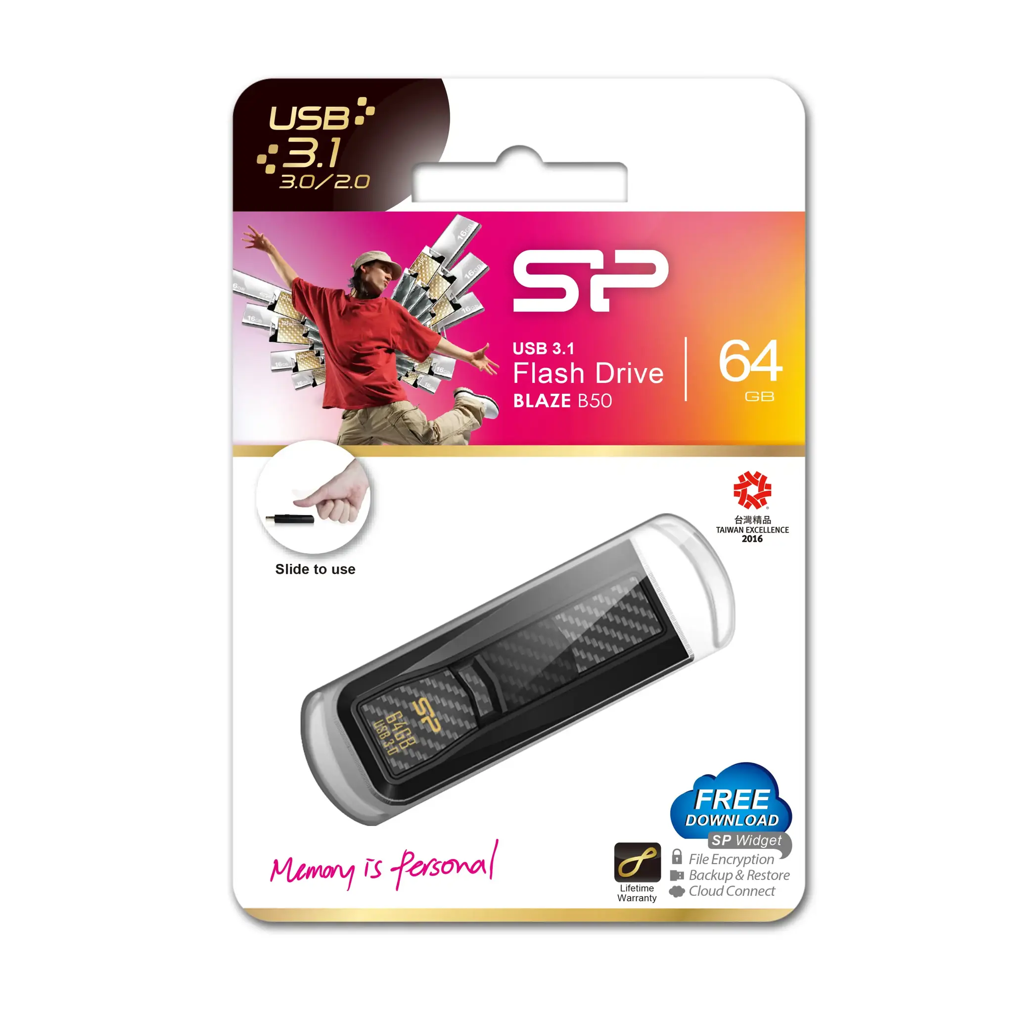 "Silicon Power Blaze B50", 64 GB, A tipo USB, 3.2 Gen 1 (3.1 Gen 1), skaidrių, 8,3 g, juoda