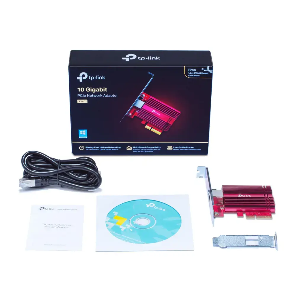 TP-Link TX401, vidinis, laidinis, PCI Express, Ethernet, 10000 Mbps, raudonas