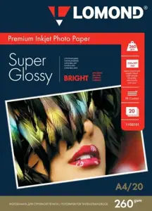 Fotopopierius Lomond Premium Photo Paper Super Blizgus 260 g/m2 A4, 20 lapų, Bright