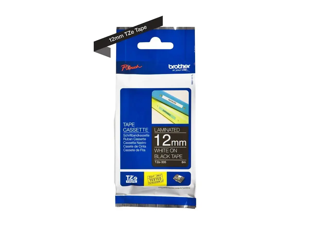 Brother TZe-335, balta ant juodos spalvos, TZe, 1,2 cm, 8 m, 1,2 cm
