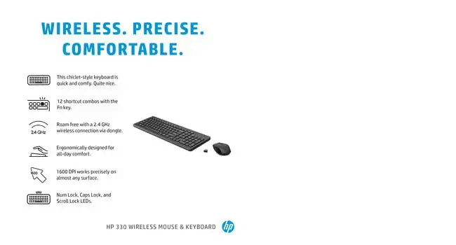 HP 330 belaidės pelės ir klaviatūros derinys, pilno dydžio (100%), RF belaidis, juodas, pelė pridedama