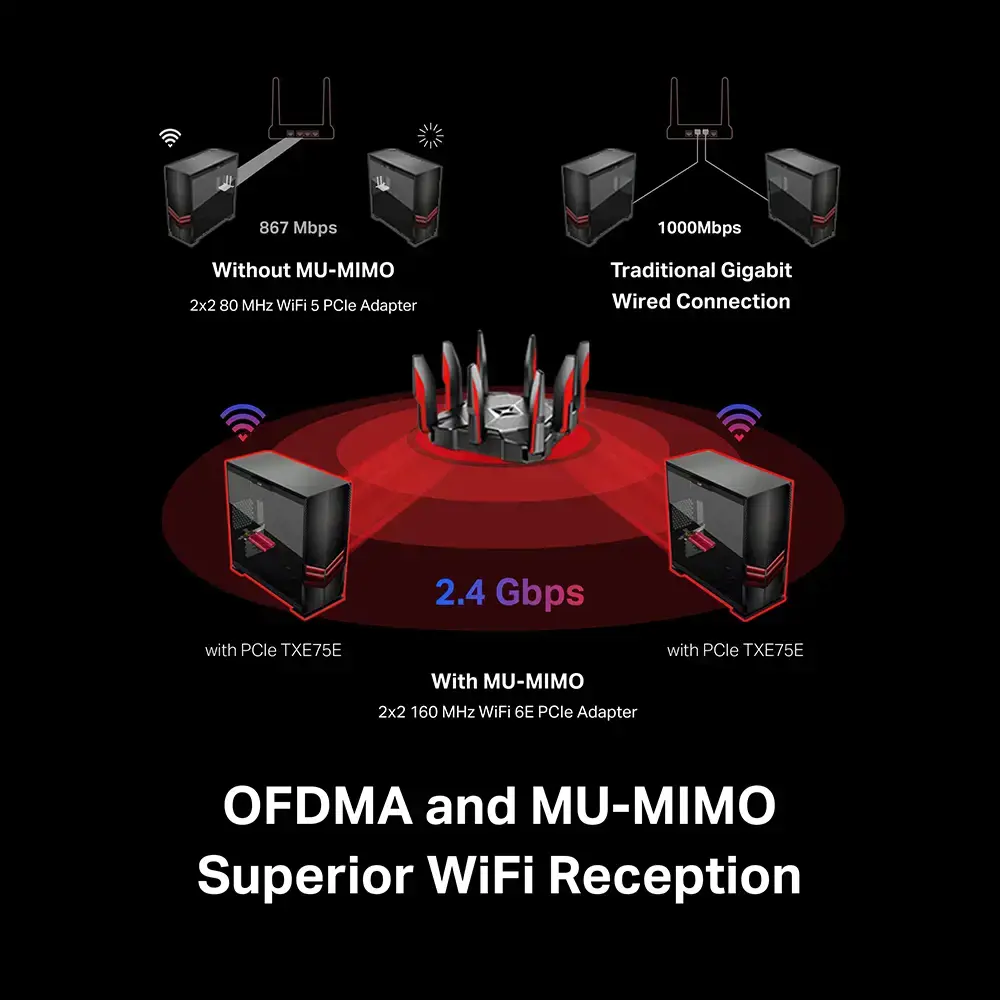 TP-Link AXE5400 "Wi-Fi 6E Bluetooth 5.2 PCIe" adapteris, vidinis, belaidis, PCI Express, WLAN / Bluetooth, 5400 Mbps, juodas, raudonas