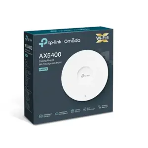 "TP-Link AX5400" lubinis "WiFi" prieigos taškas, 5400 Mbit/s, 574 Mbit/s, 4804 Mbit/s, 2500 Mbit/s, 2,4-5 GHz, IEEE 802.11a, IEEE 802.11ac, IEEE 802.11ax, IEEE 802.11b, IEEE 802.11g, IEEE 802.11n