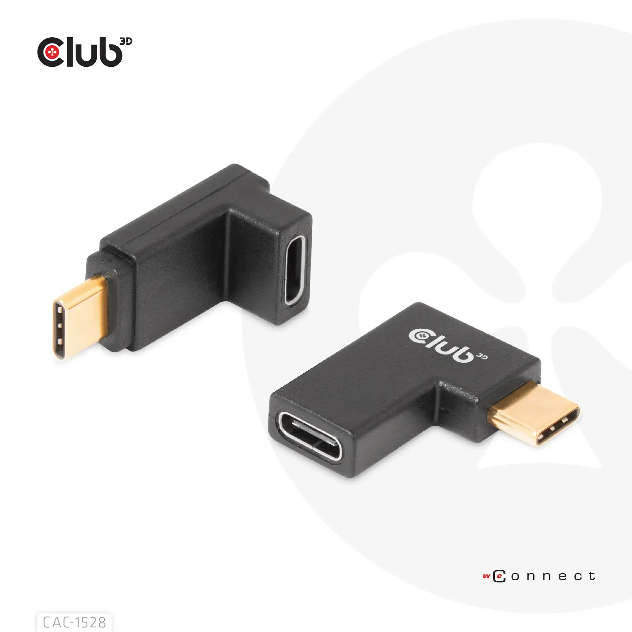 CLUB3D USB Type-C Gen2 Angled Adapter set of 2 up to 4K120Hz M/F, USB C, USB C, USB 3.2 Gen 2 (3.1 Gen 2)