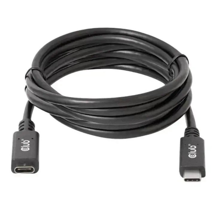 CLUB3D USB Gen1 Type-C Extension Cable 5Gbps 60W(20V/3A) 4K60Hz M/F 2m/6.56ft, 2 m