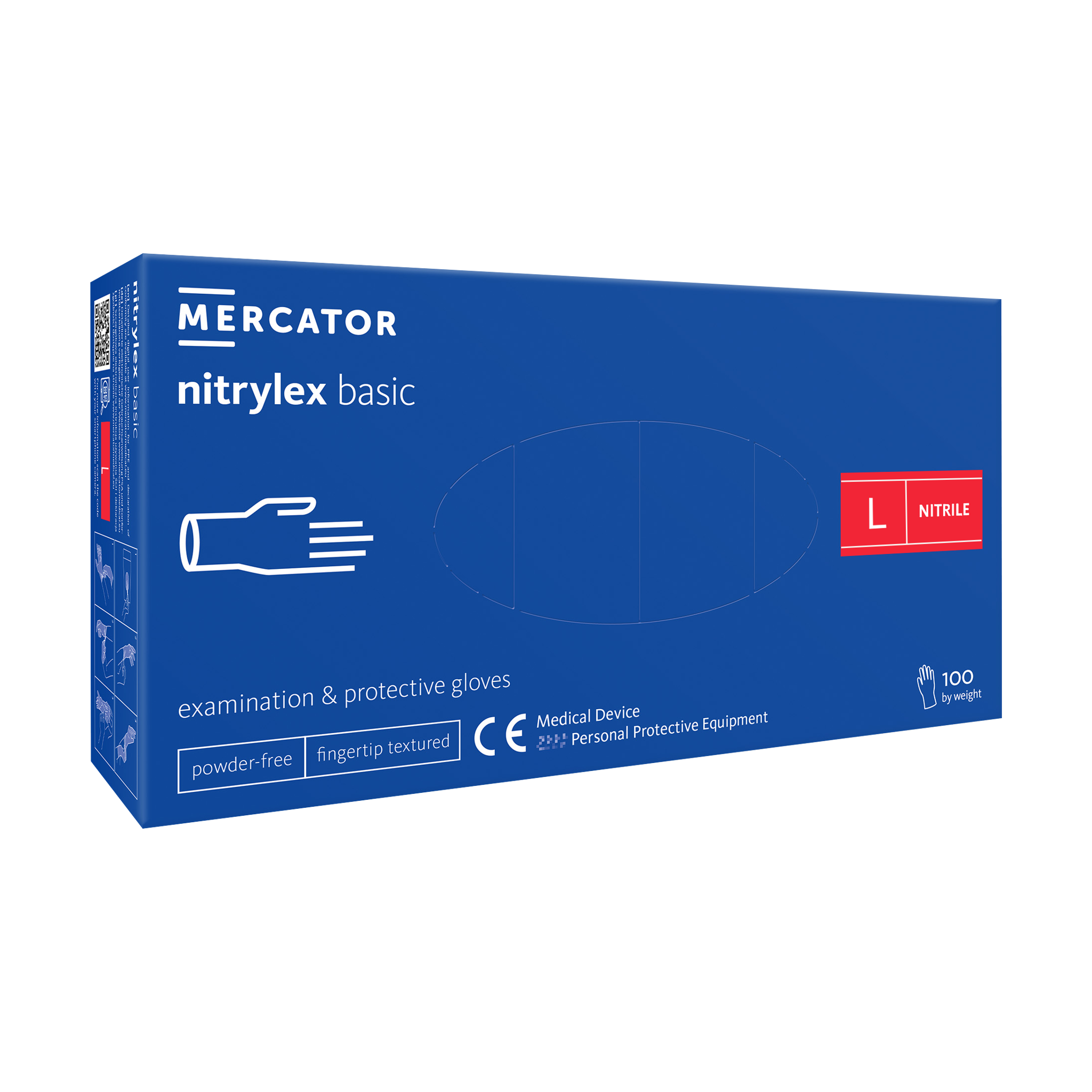 Vienkartinės pirštinės NITRYLEX Basic, nitrilinės, nepudruotos, mėlynos spalvos, L, 100 vnt.