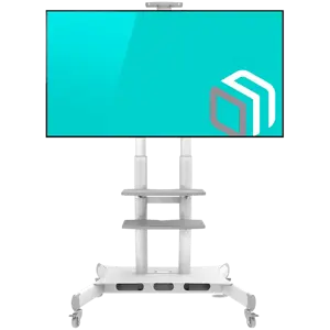 ONKRON Mobile TV Stand for 50-83” TVs with Wheels Shelves Height Adjustable Rolling TV Cart, White