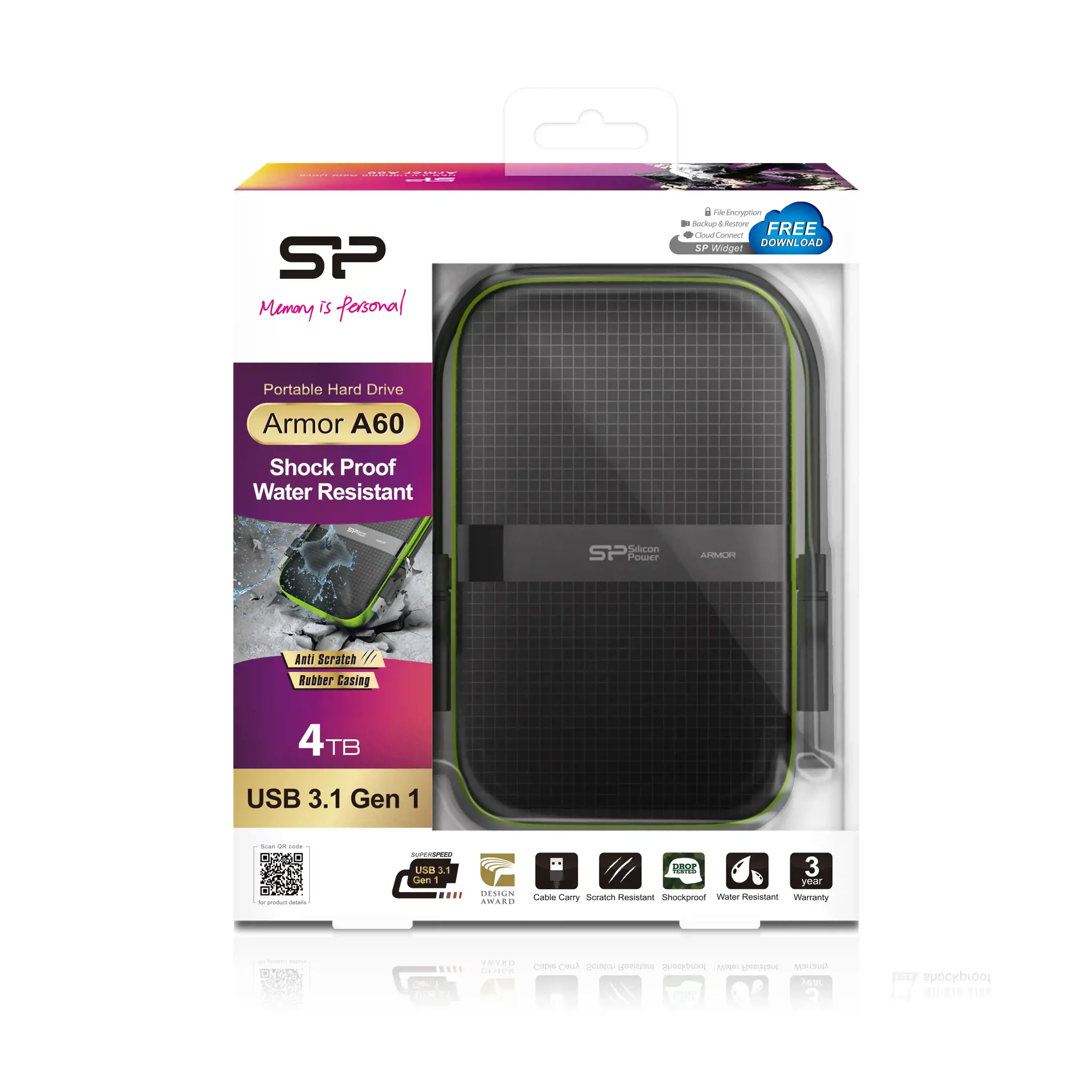 SILICONPOW SP040TBPHDA60S3K Išorinis kietasis diskas Silicon Power Armor A60 2.5 4TB USB 3.0, IPX4, juodas