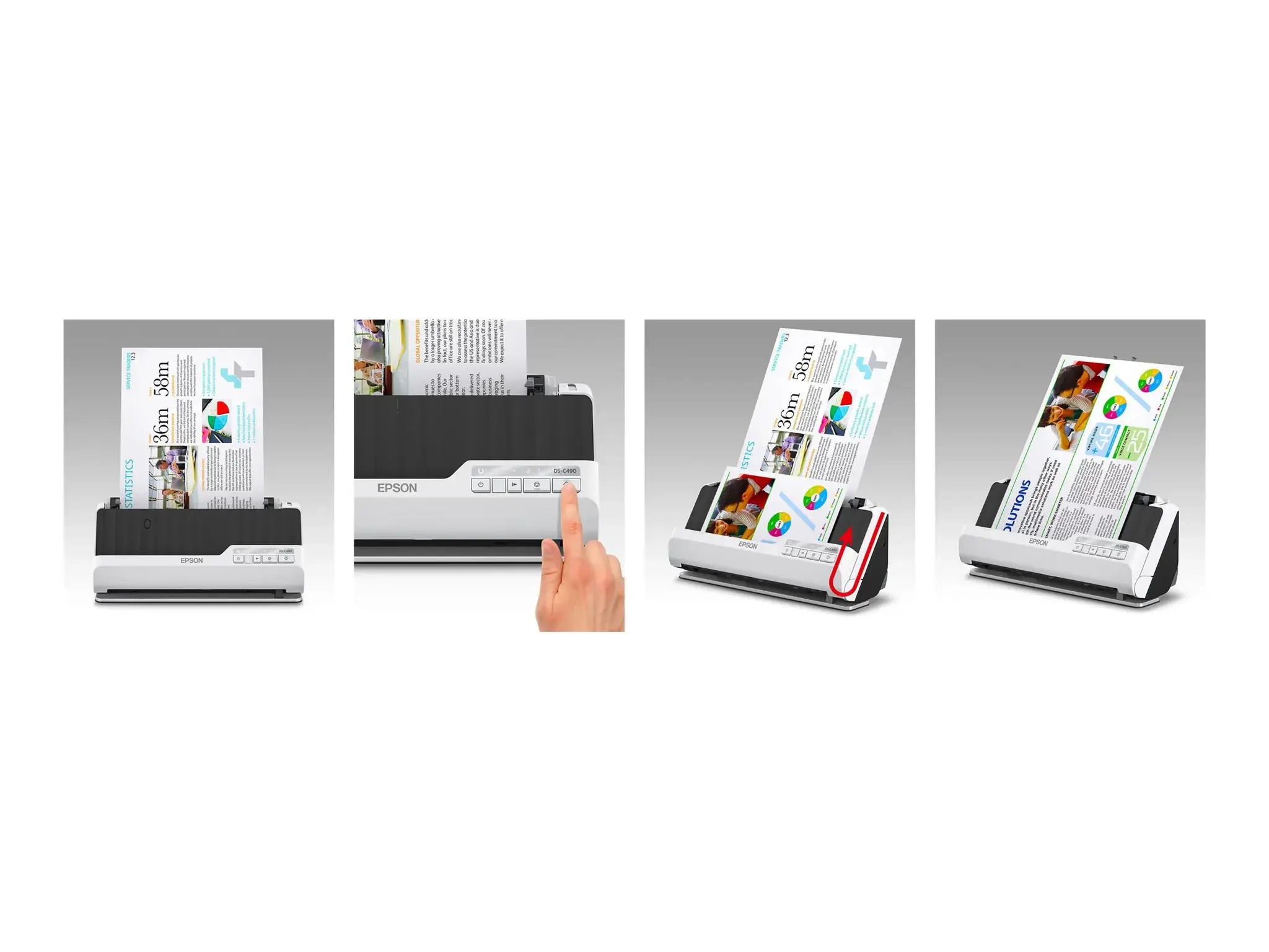 Epson DS-C490, 215,9 x 5588 mm, 600 x 600 DPI, 30 bitų, 24 bitų, 8 bitų, ADF + lapų skaitytuvas