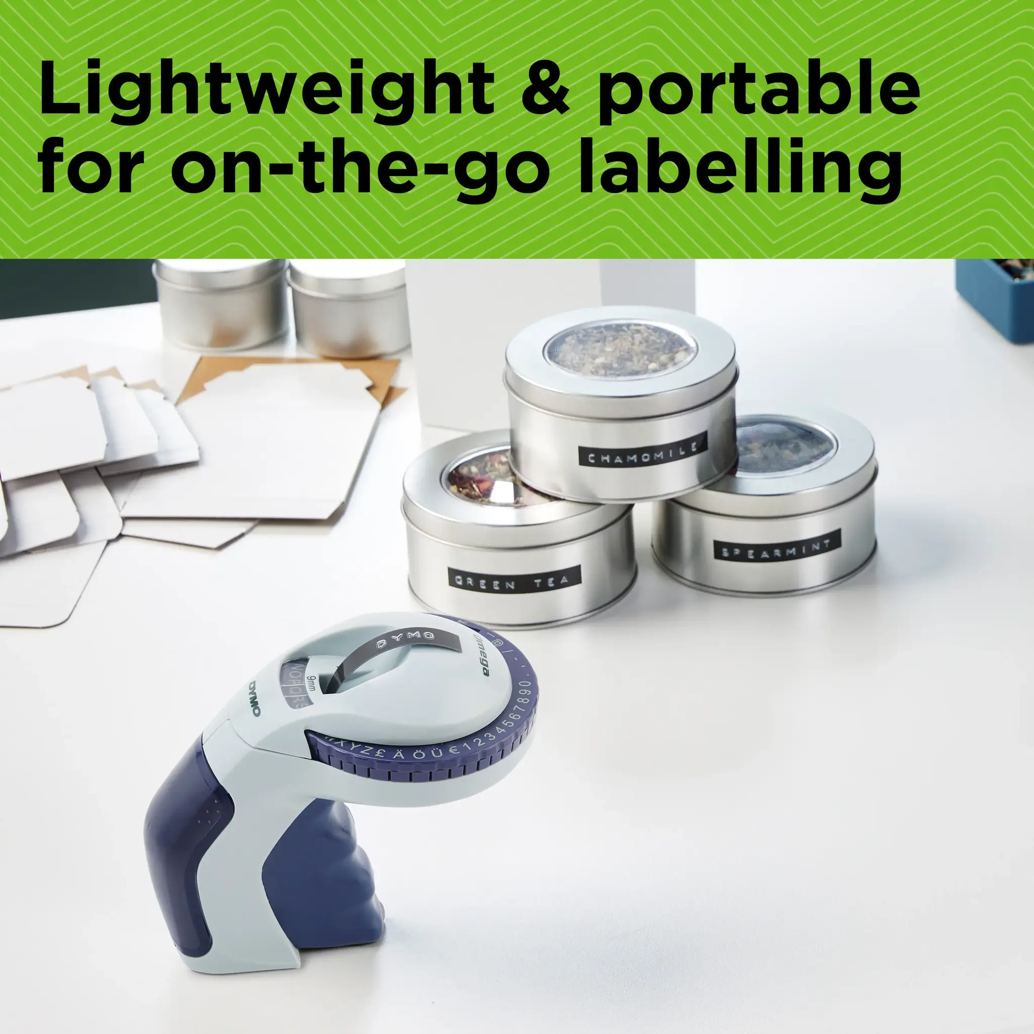 DYMO Omega Embossing Label Maker | Small Label Maker with Turn-Click Wheel and Ergonomic Design | For HomeDIY & Crafting (£/€ÄÖ & Ü), Direct thermal, Blue