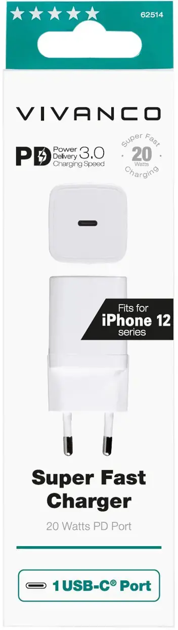  Vivanco USB charger USB-C PD3 20W, white (62514)