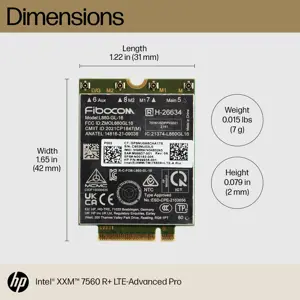 HP XMM 7560 R+ LTE-Advanced Pro WWAN, 42 mm, 31 mm, 2 mm, 7 g, 232 mm, 148 mm