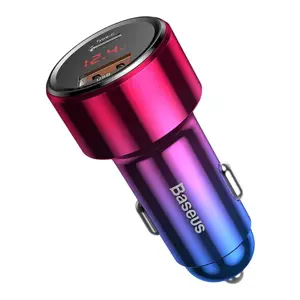 Baseus CCMLC20C-09 automobilinis įkroviklis su skaitmeniniu ekranu USB | Quick Charge 3.0 | Type C | PD | QC4+| 45W | 5A raudona