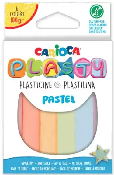 Plastilinas CARIOCA PLASTY, pastelinių spalvų, 100 gr, 6 vnt.