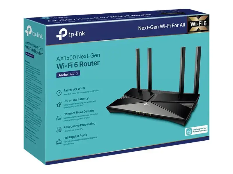 TP-Link AX1500 "Wi-Fi 6" maršrutizatorius, "Wi-Fi 6" (802.11ax), dviejų dažnių (2,4 GHz / 5 GHz), Ethernet LAN, juodas, stalinis maršrutizatorius