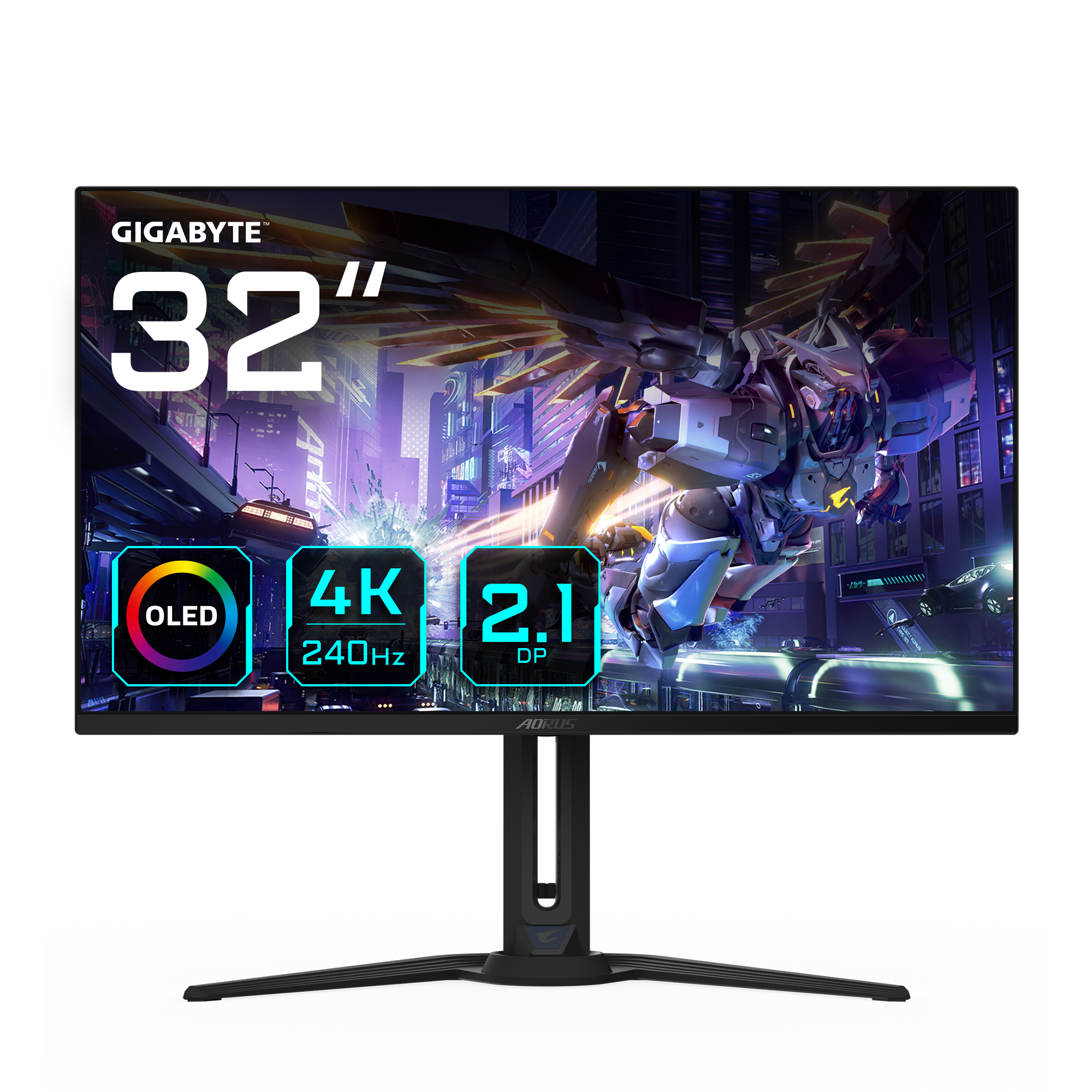 GIGABYTE AORUS FO32U2P 32” OLED Gaming Monitor - 3840 x 2160(UHD), 240Hz, 0.03ms, 250 cd/m2, KVM, FreeSync Premium Pro, DisplayHDR True Black 400, Displayport2.1, 80 cm (31.5"), 3840 x 2160 pixels, 4K Ultra HD, OLED, 0.03 ms, Black