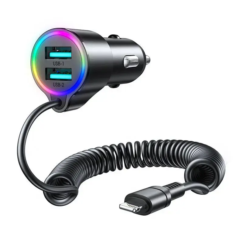 Automobilinis įkroviklis "Joyroom JR-CL25", 2x USB + "Lightning" laidas (juodas)
