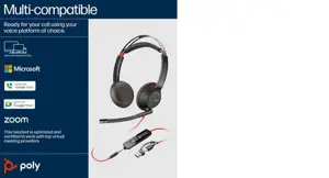 POLY Blackwire 5220 Stereo USB-C Headset +3.5mm Plug +USB-C/A Adapter, Wired, Business/Everyday, 162.5 g, Headset, Black