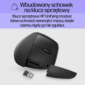 HP 920 ergonomiška belaidė pelė, dešinioji ranka, vertikali konstrukcija, "Bluetooth" + A tipo USB, 4000 DPI, juoda
