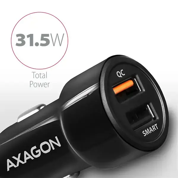 AXAGON PWC-QC5 automobilinis įkroviklis Smart 5V 2,4A + QC3.0, 30W, juodas