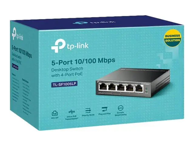 "TP-Link" 5 prievadų 10/100 Mbps stalinis komutatorius su 4 prievadais PoE, nevaldomas, Fast Ethernet (10/100), maitinimas per Ethernet (PoE)