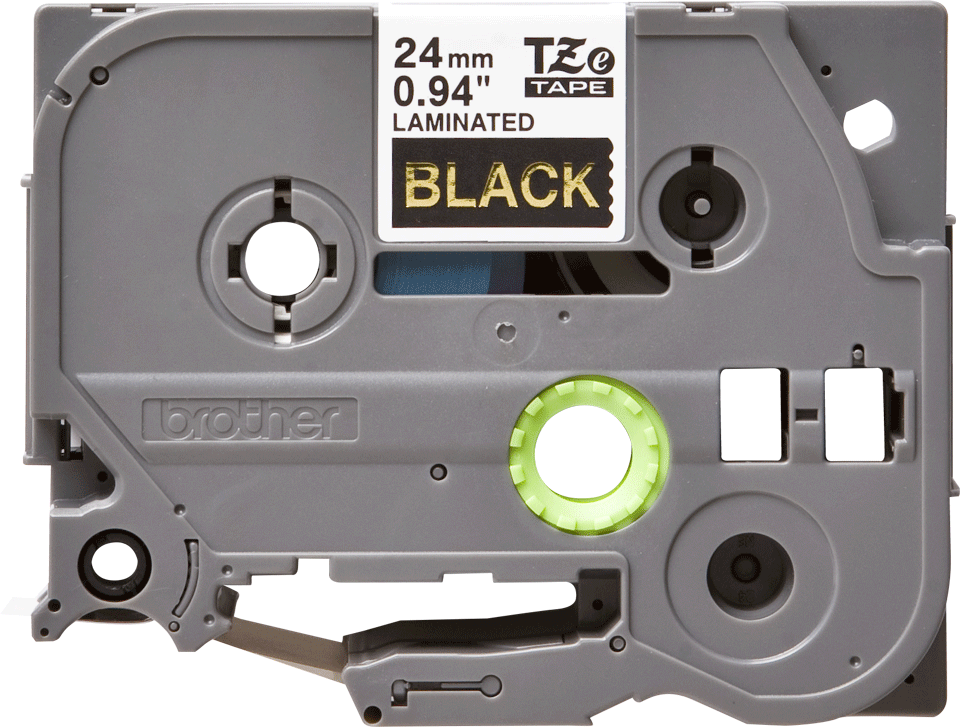Brother laminuota juosta 24 mm, aukso spalvos, juoda, TZe, terminis perkėlimas, Brother, PT-7600, PT-2430PC, PT-2700, PT-2730, PT-9600, PT-9700PC, PT-9800PCN, 2,4 cm
