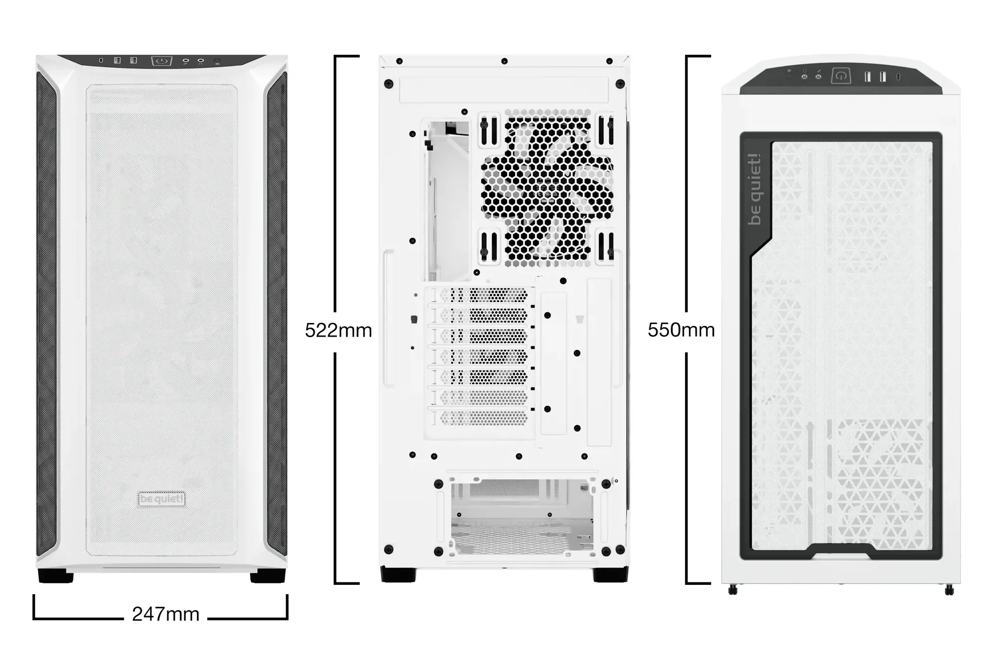 Būkite tylūs! Shadow Base 800 DX White, Midi Tower, Kompiuteris, Balta, ATX, EATX, micro ATX, Mini-ITX, Akrilonitrilo butadieno stirenas (ABS), Plienas, Grūdintas stiklas, Multi